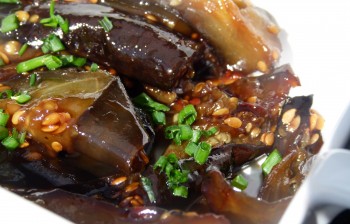 honey and soy roasted eggplant with flaxseeds chef morgan 