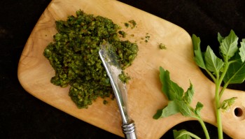 Pesto on Cutting Board