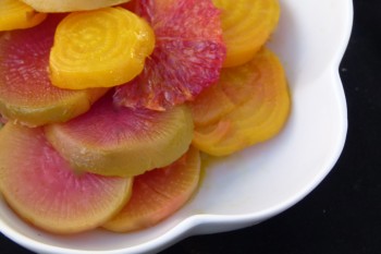  roasted golden beets and watermelon radishes with blood orange segments