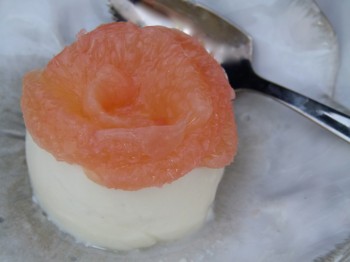 chèvre and grapefruit panna cotta with spoon
