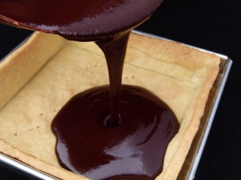 Chocolate Tart, pouring Chocolate into Crust