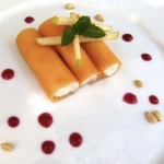 melon and honey-ricotta cannoli (with raspberry coulis) (August 20th, 2012)