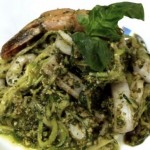 seafood “zucc-ghetti” with fresh herb and walnut pesto  (August 27th, 2012) 