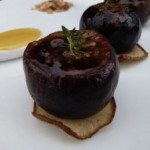 stuffed figs with Saint Agur and balsamic vinegar reduction (with French honey on a roasted pear slice) (October 14, 2011)