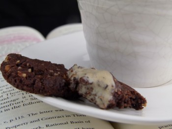 studying with crunchy chocolate and espresso almond cookies by Chef Morgan