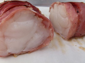 monkfish rolled in prosciutto  cut open