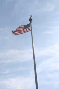 The american Cemetery and Omaha Beach American Flag