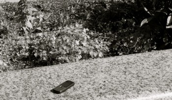 cell phone on grass at the American Cemetery in Omaha Beach France