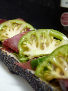 fruit garnish (a combination of cucumber, tomato, watermelon and cantaloupe with fresh basil