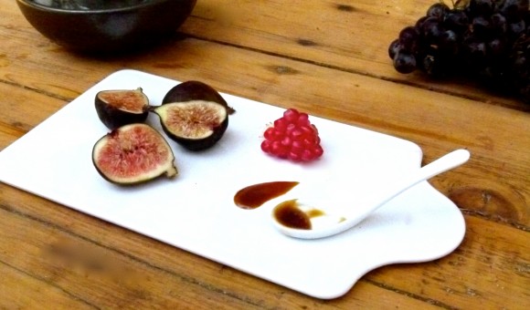 fresh autumn figs with balsamic caramel,  fleur de sel and pomegranate seeds  