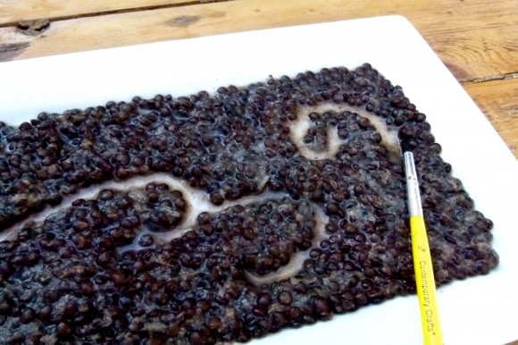 beluga Lentils with swirls from a paint brush