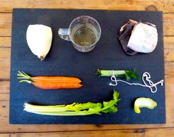 Vegetables and spices for fish stock