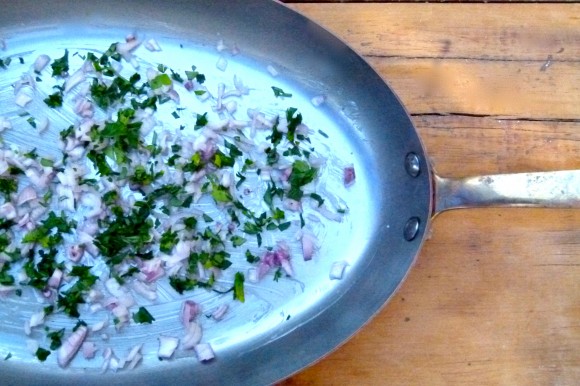 braising pan with butter , parsley  and shallots