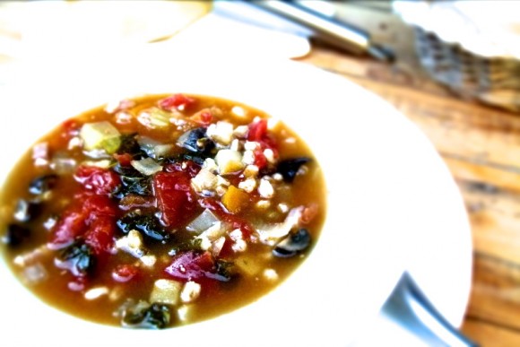 harvest minestrone  soup with autumn vegetables and farro