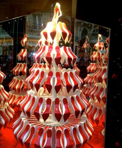 Red shoes as a christmas tree