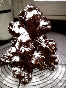 chocolate christmas tree dusted with powdered sugar 