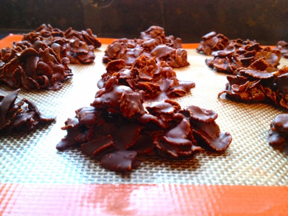 chocolate and corn flakes ready for baking