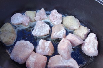 veal cubes browning in cocotte