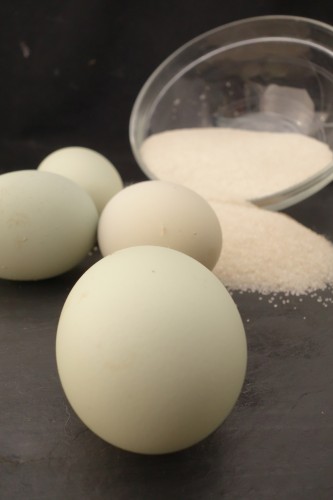 eggs and flour for vanilla bean Madeleines for valentines day