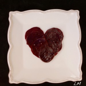 Valentine beet carpaccio in heart shape