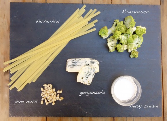 Romanesco Cauliflower fettechini with Gorgonzola  for Mardi Gras ingredients, pine nuts gorgonzola, heavy cream